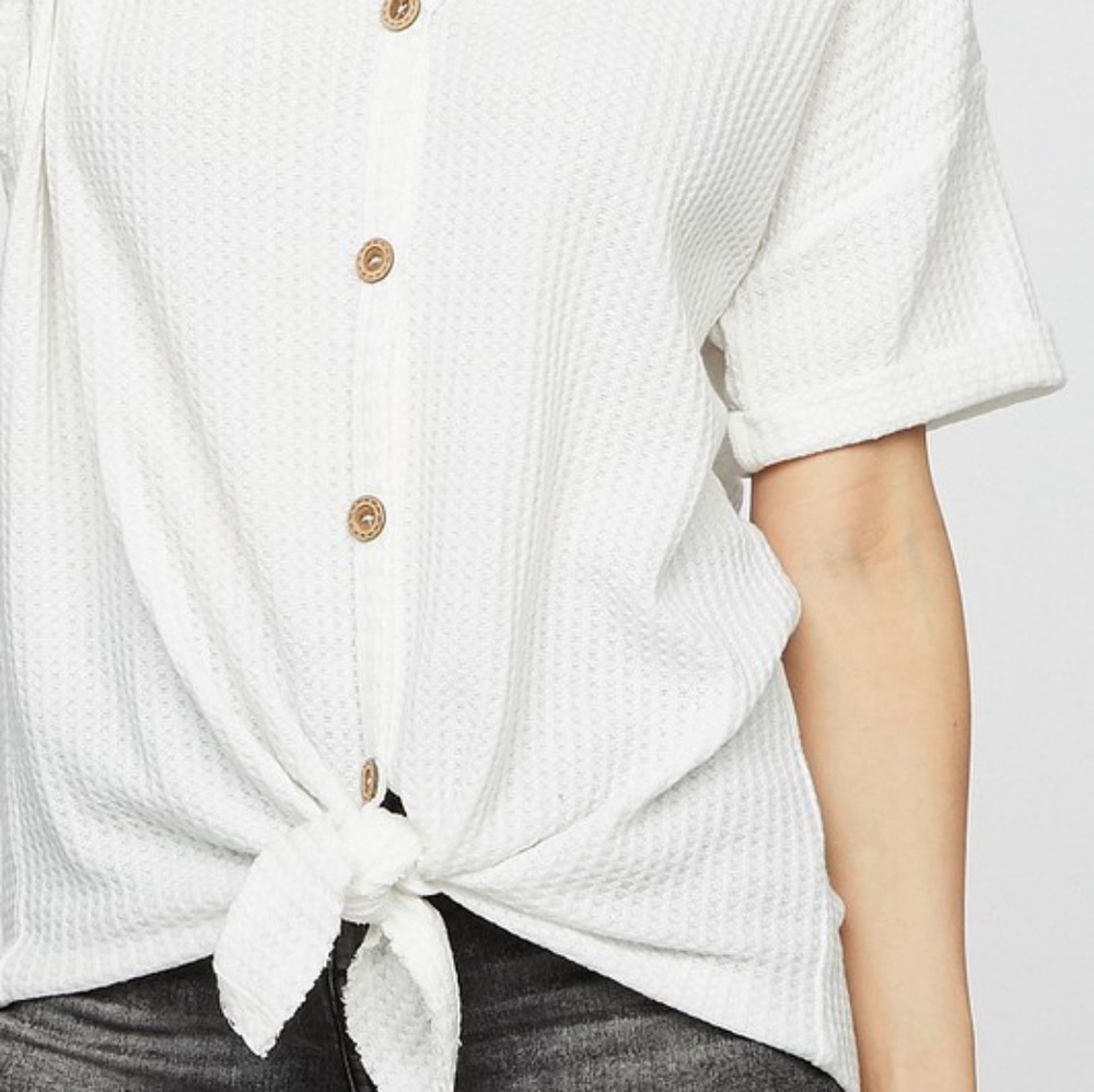 Front tie top button down thermal loose slouchy - Picture 8 of 8